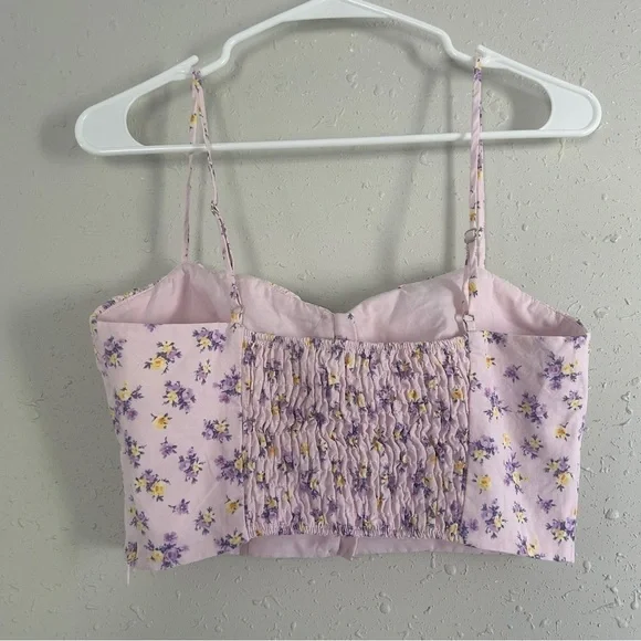 🦋 Zara Pink Floral Crop Top Summer Casual Medium Pastel - Picture 3 of 6
